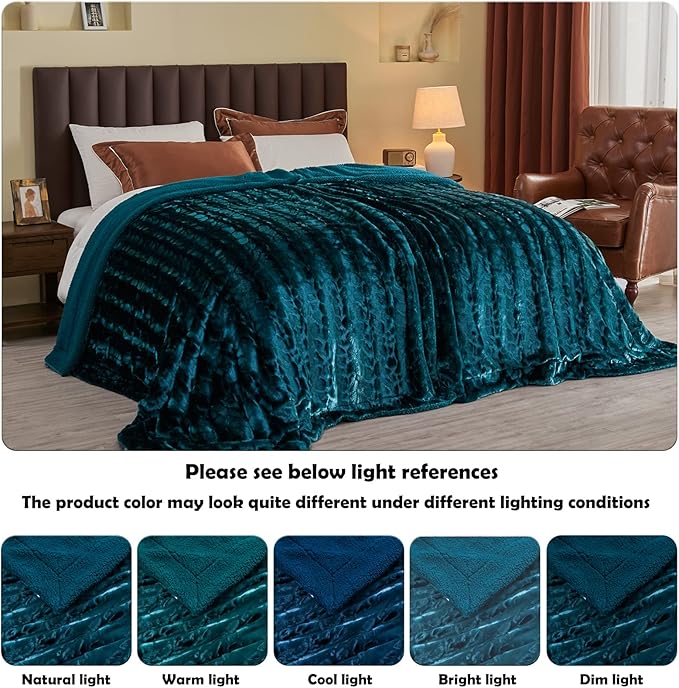 NEWCOSPLAY Super Soft Faux Fur Blanket Twin Size Dark Teal Sherpa Fuzzy Plush Warm Blanket for Sofa Bed (Dark Teal, Twin(60"x80"))