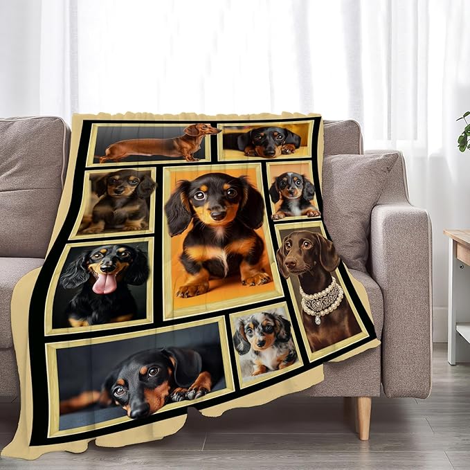 Dachshund Blanket Fleece Soft Warm Plush Cute Wiener Dog Animal Throw Blanket Lightweight Plush Fuzzy Cozy Sausage Dog Blankets for Lover Kids Adult Suitable for Couch Sofa Bed 80"X60"