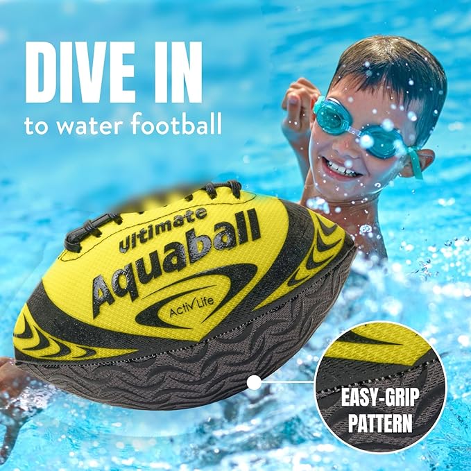 Activ Life Water Football for Pool, Beach, Outdoor, 9.5-inch Waterproof Pool Toys for Kids, Heavy-Duty Water Ball, Double Lacing for Easy Grip, Lake Toys for Sports & Family Games
