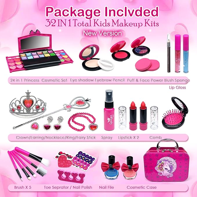 Kids Makeup Sets for Girls - Kids Makeup for Girls, Maquillaje para Niñas, Play Make Up Kit, Best Toys for Little Girl,Princess Toddler Kid Stuff, Ages3-12Year Old Girl Birthday Gifts