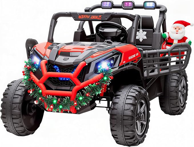 Qaba 24V 2 Seater Ride on Car, Electric Off-Road UTV Truck w/Parent Remote Control, Music, Lights, Ride on Toy for Kids Ages 3-8, Red
