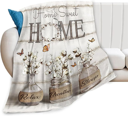 Farmhouse Floral Blanket for Women Girls Ultra Soft Cozy Cotton Flower Throw Blanket Fleece Fuzzy Plush Bedding Blanket Flower Gifts for Women Girls Kids Adults Couch Sofa 60"x50"