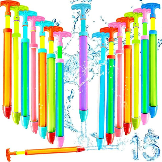 15pcs Water Shooter Blaster Squirt Guns Toys,Shoot Up to 35 Feet,16.5inch Water Spray Gun for Kids,Adults Summer Water Fighting,Swimming Pool,Beach Games,Colorful,Two Spray Holes