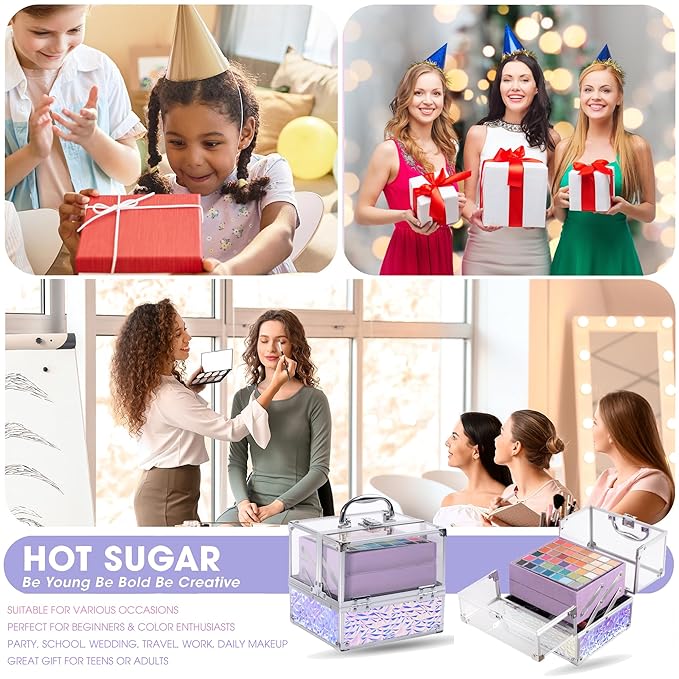 Hot Sugar Teen Makeup Kit for Girls 13-15, Kids Makeup Kit, Makeup Gift Set for Birthday Parties Makeovers & Christmas (Purple)