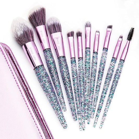 Girls Makeup Brushes Set for Teens with Case, Glitter Teen Make up Brush Set, Eyeshadow Brush Set for Teen Girls, Teenagers Eye Shadow Brush Set, Vegan Makeup Brush