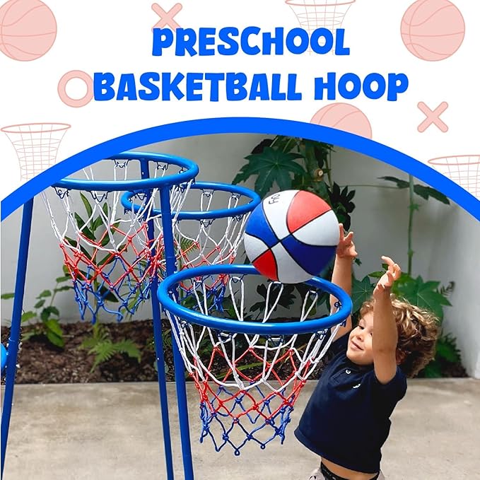 Activejoy- 4 Hoop Basketball Set - Toddler Basketball Hoop Indoor - Outdoor Play Preschool - +3 Years Old Toy. Includes 2 Balls and air Pump
