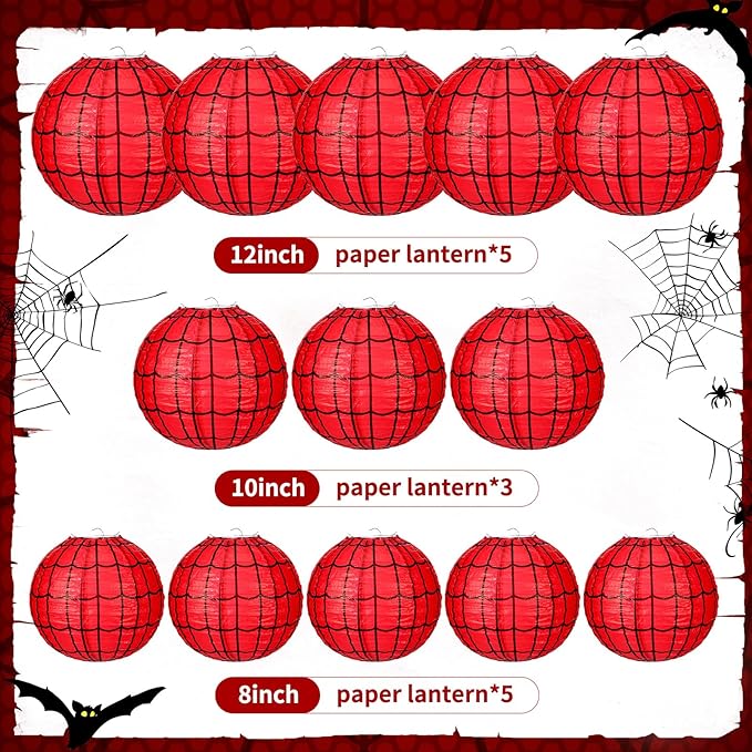 Bencailor 13 Pcs Sports Paper Lanterns Sport Themed Paper Soccer Baseball Football Basketball Lanterns for Indoor Outdoor Sport Themed Birthday Party Decoration (Spider Web)