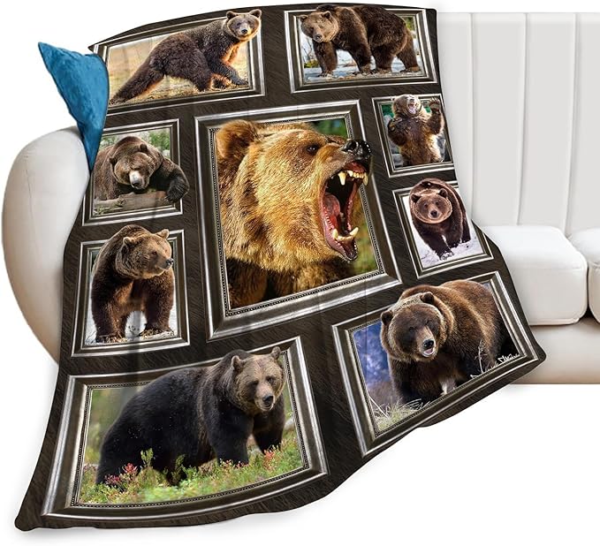 Bear Blanket Fleece Soft Warm Plush Wild Animal Throw Blankets Lightweight Plush Fuzzy Cozy Brown Bear Blanket Gifts for Kids Adults Suitable for Couch Sofa Bed 50"X40"