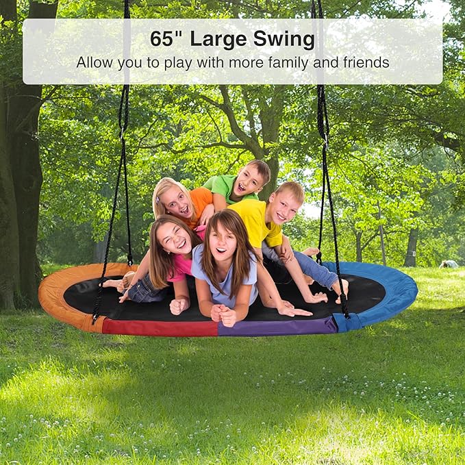 RedSwing 65" Saucer Swing for Kids, Giant Platform Swing for Outdoor Playground, Flying Oval Surf Swing Strong Heavy Duty, 500lbs Weight Capacity, Easy to Asssemble, Rainbow