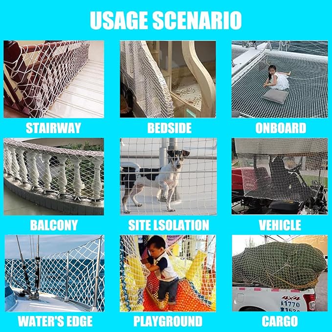 Climbing Cargo Net for Kids Outdoor Balcony Safety Net Rope Netting Playground Climbing Net Stairway Railing Safety Net for Children Pets Toys Knotless Polyester Sports Netting