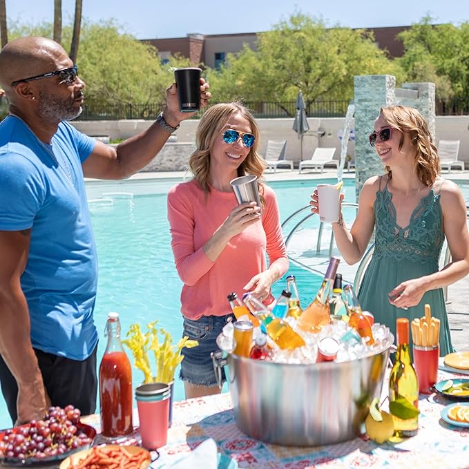 Party Pints: 16 oz Pint Cups, Stackable Tumblers, Eco Friendly Premium Metal Drinking Glasses