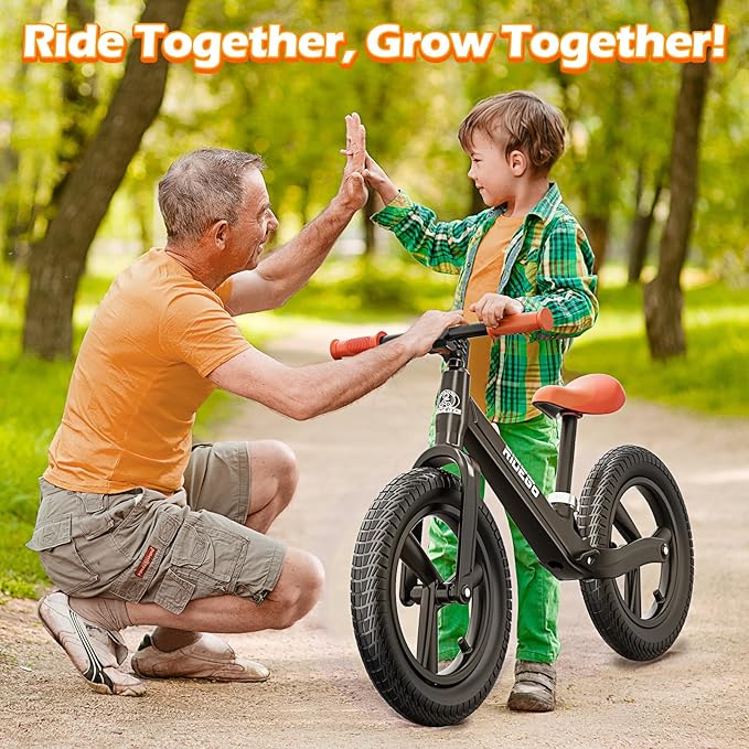 Ridego 14 Inch Balance Bike for Kids 3-6 Year Old,Lightweight Kids Bike with Adjustable Seat, Push Bicycle with Air Rubber Tires，Ride-on Toys Birthday Gift