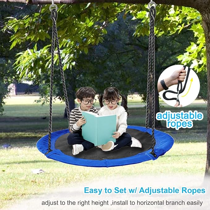 43 inch Saucer Tree Swing for Kids,Durable Textilene Round Swing Heavy Duty, Waterproof and All-Weather Resistant,Swivel,Adjustable Strong Ropes,Easy to Install,Outdoor Playground Backyard