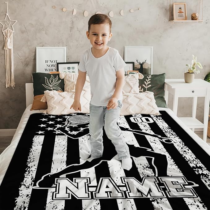 Tennis Gifts for Kids Son Grandson, Personalized 40x30 Inches Small Lap Size Soft Cozy Warm Custom with Name Tennis Blankets for Sofa Chairs