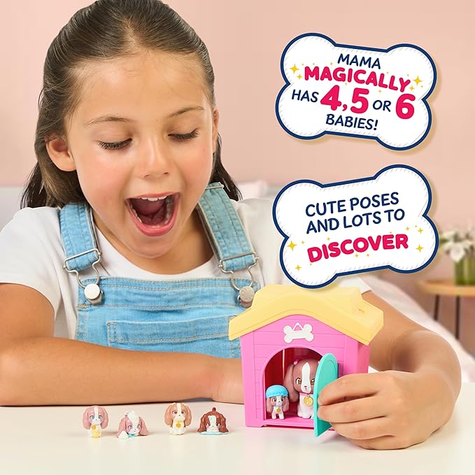 Little Live Pets Dog House Playset Pack, Mama Surprise Families with 7 Assorted Styles, Interactive Fold-Out Dog Playset Toy for Kids 5+