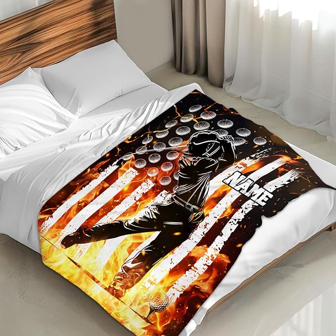 Personalized Golf Blankets for Boys Men, Cool Throw Blanket for Adults Golf Lovers, Custom Name 60x80 Soft Throws for Couch Sofa