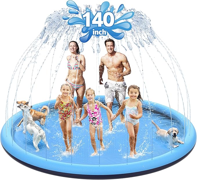 140" Non-Slip Splash Pad for Kids and Dog, Thicken Sprinkler Pool Summer Outdoor Water Toys, Extra Large Backyard Wading Pool for Children Boys & Girls or Pet Dog (Blue)