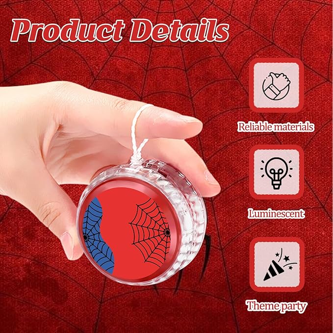 24 Pack Spider-Themed LED Light Up Yo Yo Balls Party Favors for Kids, Back to School Classroom Prizes, Superhero Yo Yo Bulk Toys for Boys Girls