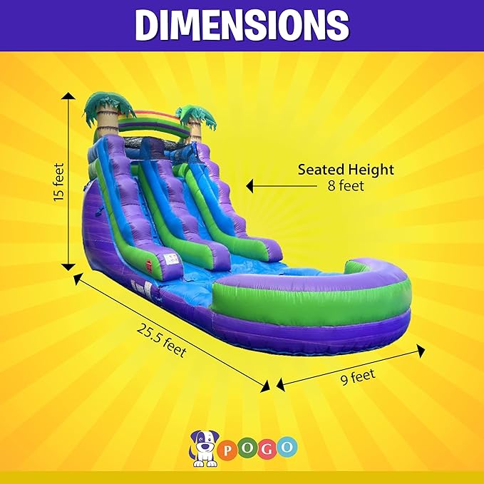 Inflatable Water Slide for Kids & Toddlers with Inflatable Pool, Backyard, Park or Commercial Use, Outdoor Water Play, Includes Blower Stakes, Splash Pool & Storage Bag, Large 25.5' x 9' x15'