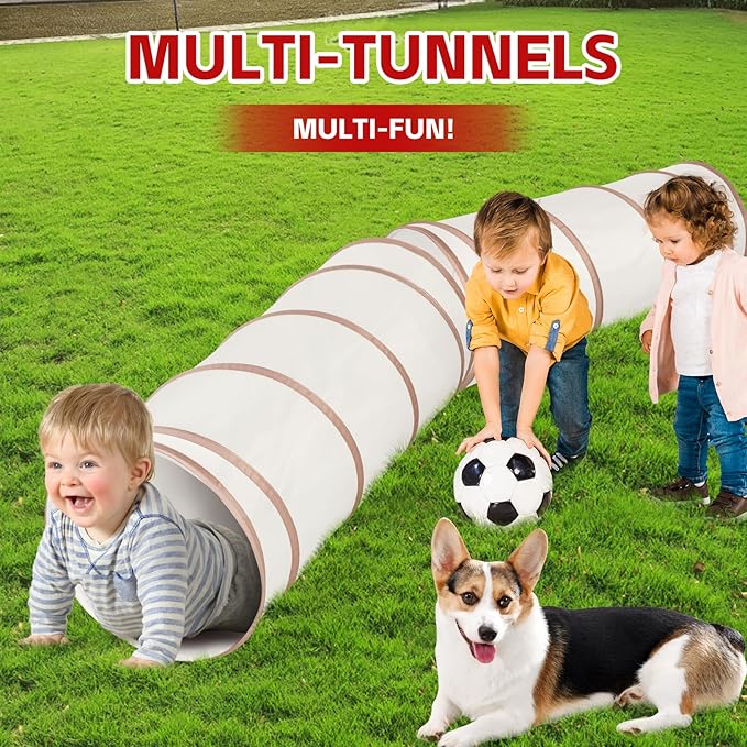 Moncoland Kids Play Tunnel Tent for Toddlers, Pop Up Crawl Tunnel Toy for Baby or Pet with Neutral Color, Collapsible Gift for Boy and Girl Play Tunnel Indoor and Outdoor Game (Beige Tunnel)