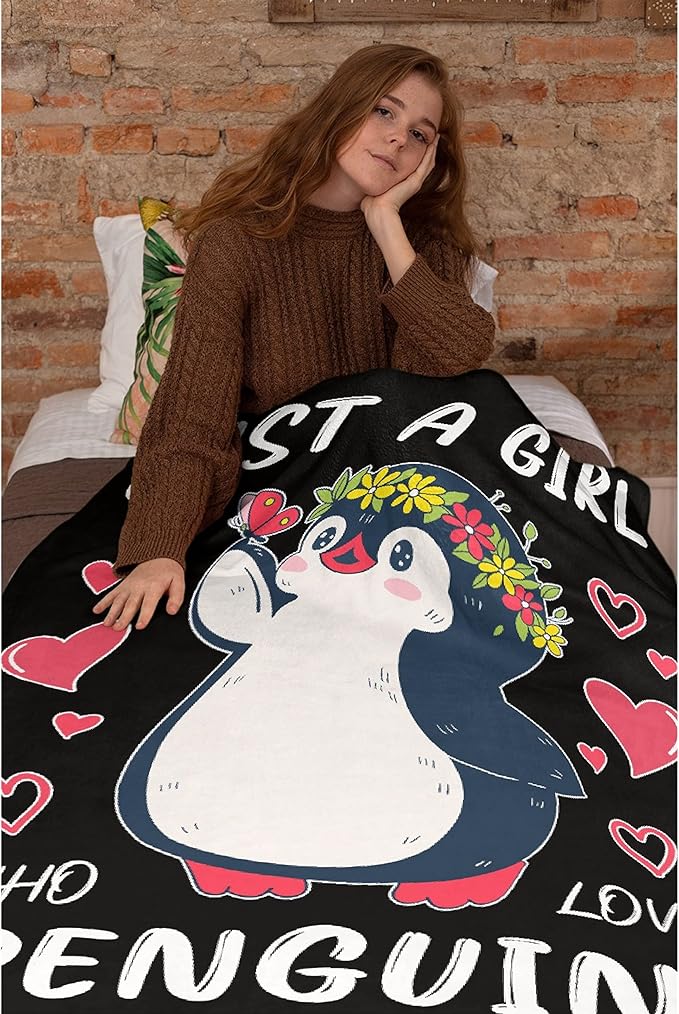 Just Girl Loves Penguins Blanket Soft Blankets and Throws Flannel Cozy Lightweight Quilt Gift Perfect for Bed Sofa Couch-60 x50 Medium for Teen