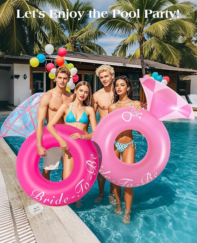 HeySplash Pool Floats, Inflatable Diamond Ring Pool Float, Large Engagement Ring Floatie for Bachelorette Party, Swim Tube River Lake Wedding Bride Stagette Decor Fun Toy Raft for Adults, Magenta