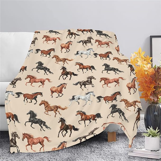 Horse Blanket Horse Throw Blanket Gifts for Girls Boys Kids Adults Women Men Super Soft Cozy Plush Fluffy Fuzzy Fleece Blanket Home Decor 50''X60''