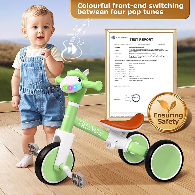 Tricycle for Toddlers 1-5 Year Olds, Toddler Balance Bike for Boys Girls 2-4, Toddler Tricycle with Light & Music Front, Kids Bicycle with Removable Pedal, Birthday Gifts for 1 2 3 4 5 Year (Green)