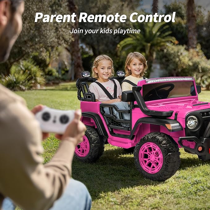 2 Seater Electric Ride on Car Truck, 24V 4x4 Ride on Toy for Kids 4-8 with Remote Control, EVA Tires - Pink