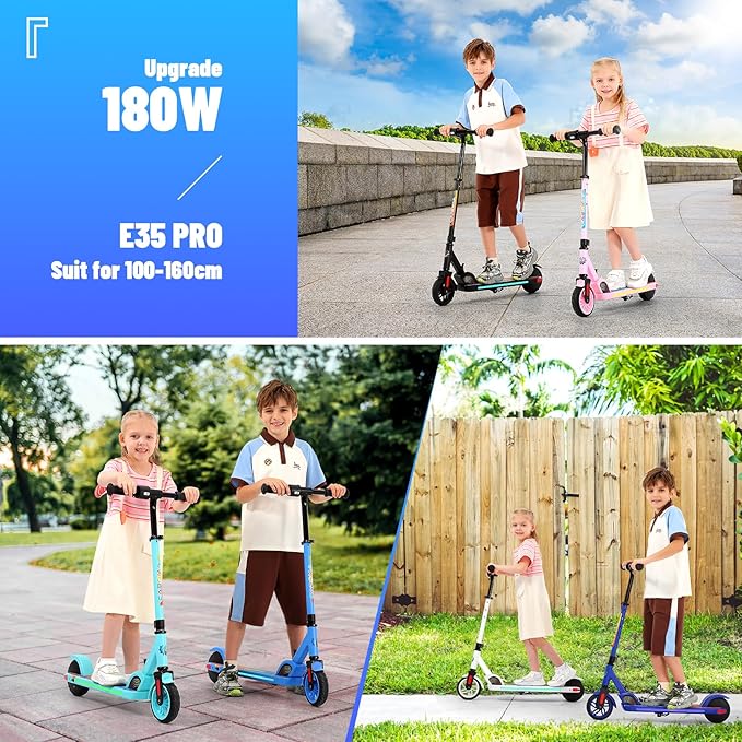 Caroma Electric Scooter for Kids Ages 6-14, 180W/150W Motor & 10 Mph, 85 Mins Ride Time, Adjustable Height & Speed, LED Display & Colorful Lights, Kids Electric Scooter, Best Gifts for Girls and Boy