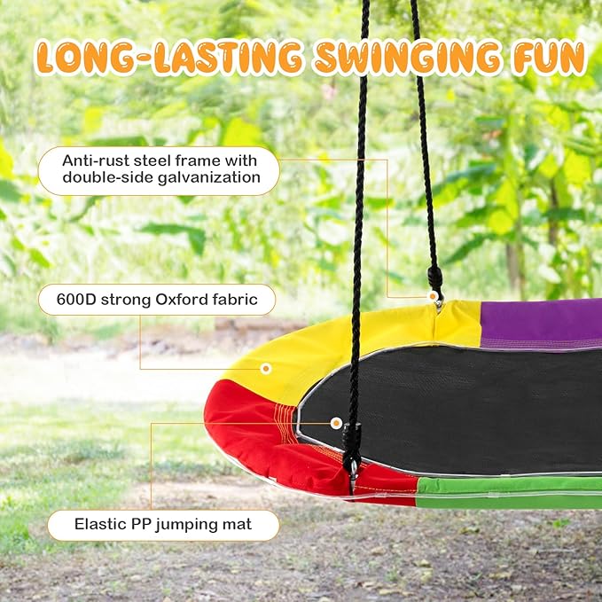 Costzon 700 lbs 60" Giant Platform Swing with Light, Adjustable Hanging Ropes, Waterproof 600D Oxford Fabric, Indoor/Outdoor Tree Swing for Kids, Adults, Playground, Backyard (Colorful)