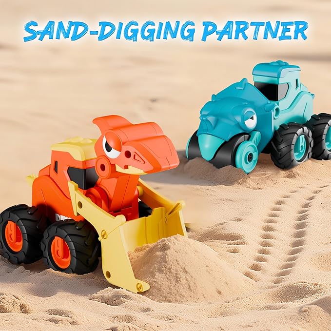 iPlay, iLearn Dinosaur Truck Toys for Toddlers, Boys Dino Press Go Racing Cars, Kids Construction Sandbox Vehicles Playset, Baby Push Go Friction Car Set, Birthday Gift for 18 Months 2 3 4 5 Years Old
