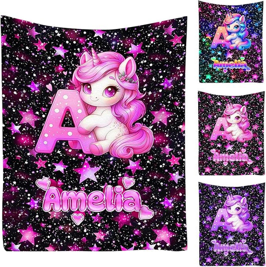 Custom Girl Blanket with Name Personalized Unicorn Blanket Gift for Newborn, Toddler, Teens to Adult for Birthday, Baby Shower, Christmas (Girl-01)
