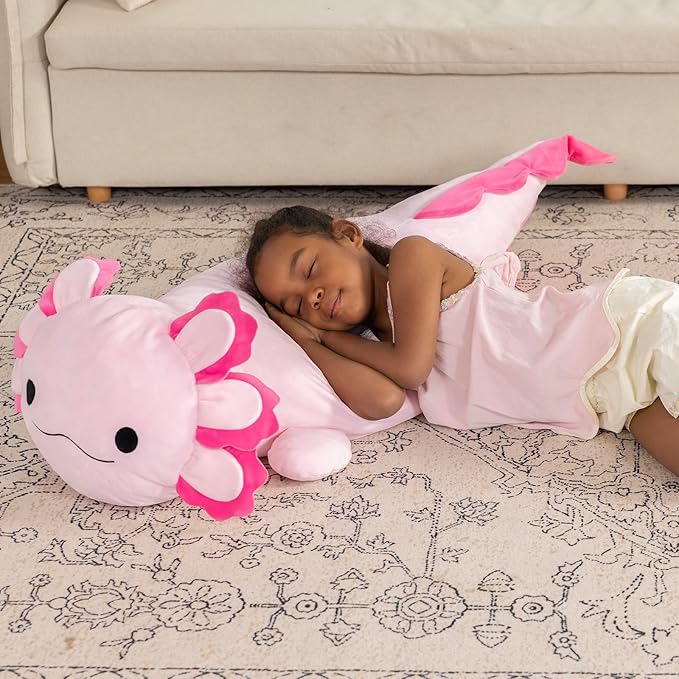 MaoGoLan 47" Giant Axolotl Stuffed Animal,Ultra Soft Salamander Kids Body Pillow Plush,4 Feet Jumbo Throw Pillow Plushie for Axolotl Lover,Home Decor,Gifts