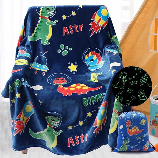 SALIMAH Glow in The Dark Blanket Dinosaur Gifts for Girls, Toys for Girls Boys Age 2 3 4 5 6 7 8 9 10 Year Old, Soft Kids Blankets Gifts for Grandkids Teens for Christmas Birthday, 50"x60"