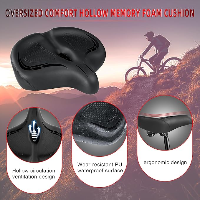 Oversized Bike Seat for Peloton Bike & Bike+, Wide Bicycle Saddle Replacement Compatible with Peloton, Exercise or Road Bikes, Seat Cushion for Men & Women