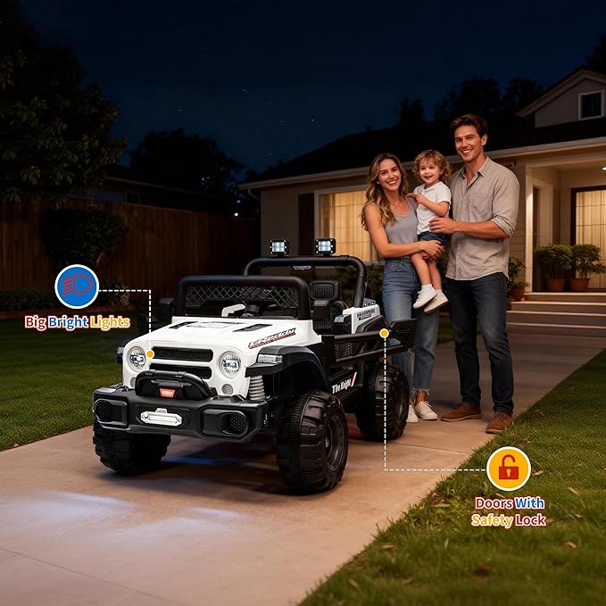 12V Kids Electric Ride on Truck，Parent Remote Control Car for Kids| Features 3 Speeds to 6MPH, 2 * 550w Moto, Spring Suspension, LED Lights, Music | for Children Aged 2-8 Years, White