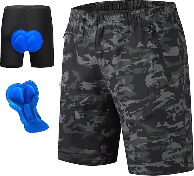 Men's Mountain Bike Shorts 3D Padded Baggy Bicycle Riding Cycling Shorts Quick Dry Lightweight Biking Shorts