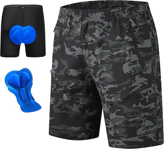 Men's Mountain Bike Shorts 3D Padded Baggy Bicycle Riding Cycling Shorts Quick Dry Lightweight Biking Shorts