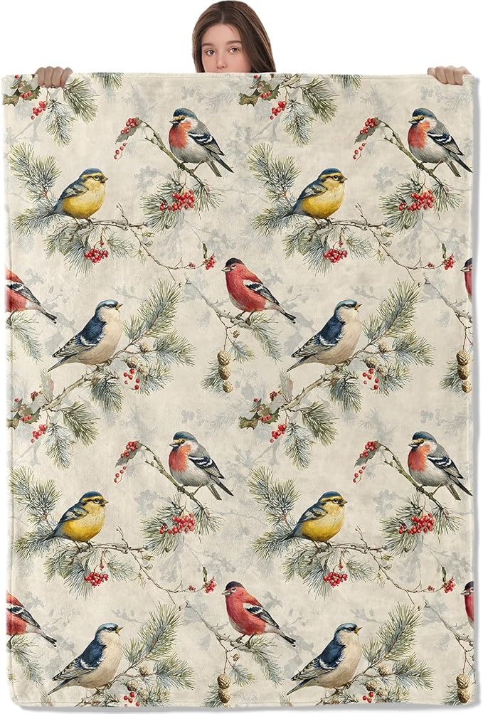 Colorful Bird Blanket,Songbird on Pine Branch Fleece Blankets,Soft Warm Decorative Throw for Bedroom,Living Room,Travel,Camping,Practical Throws Gifts for Kids Nature Lovers,40X50 Inch