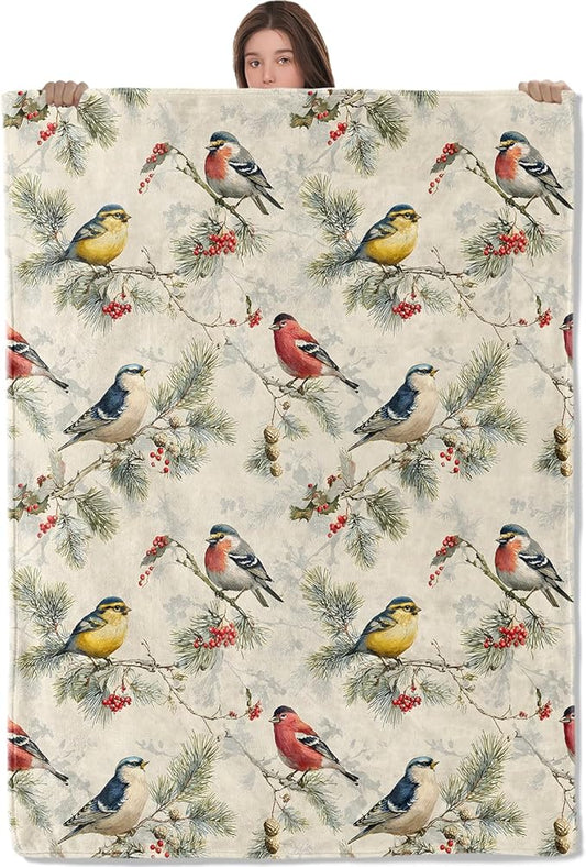 Colorful Bird Blanket,Songbird on Pine Branch Fleece Blankets,Soft Warm Decorative Throw for Bedroom,Living Room,Travel,Camping,Practical Throws Gifts for Kids Nature Lovers,60X80 Inch