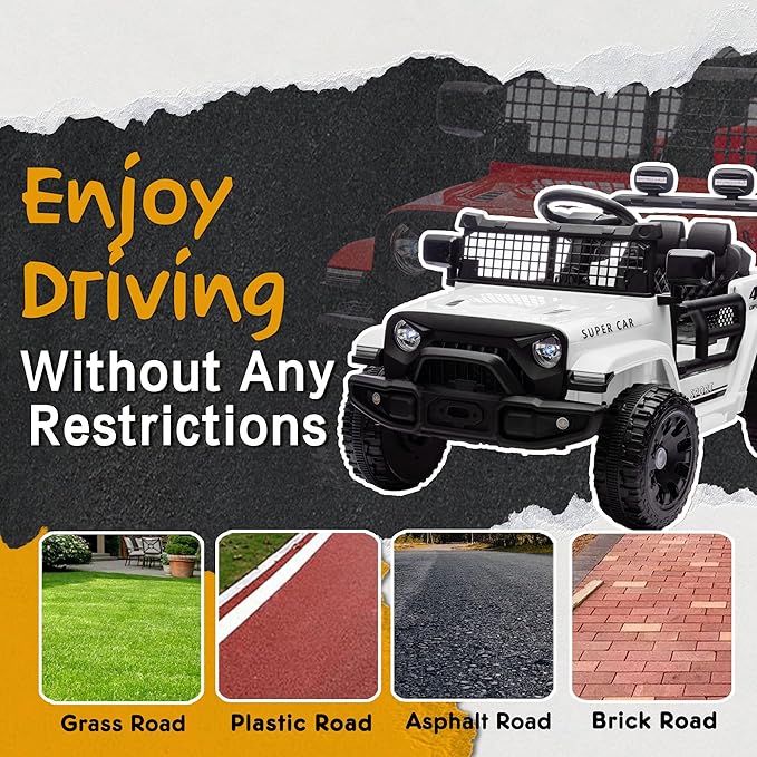 24V Ride On Jeep Car, Toddler Ride On Toys w/Parents Remote Control, 200W Power Motor Electric Car for Kids 2-4 with 4-Wheel Suspension, Bluetooth, Music, 1.86-3.11MPH Adjustable Speed, White