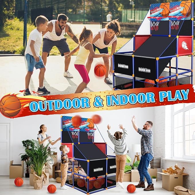 Arcade Basketball Game Set for Kids, Boy Toys Basketball Hoop with 4-5 Balls for 3-12 Years Old, Adjustable Height w/Pump & Storage Net for Kids Indoor Outdoor Sports Play, Christmas Birthday Gifts