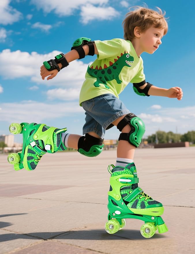 NEMONE Roller Skates for Boys Kids Ages 4-6 5-8 6-12 8-12 with 4 Sizes Adjustable Light up Wheels, Todder Beginner Rollerskates Indoor Outdoor Sports
