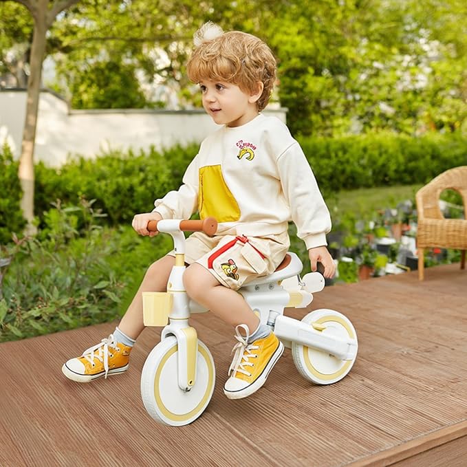 Foldable Kids Tricycle with Adjustable Pedals, Removable Canopy Cup Holder Safe, Portable Toddler Bike Age 18-72 Months