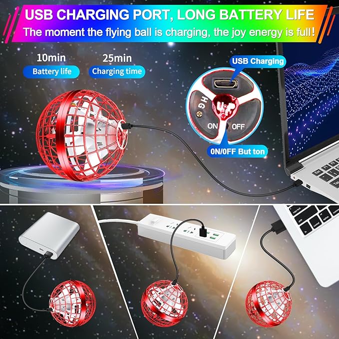 Flying Orb Ball Toy,2025 Upgrad Parachute LED,Magic Hand Controlled Mini Gravity Ball,Cosmic Globe Boomerang,Cool Thanksgiving Birthday Gift for 6 7 8 9 10+ Year Old Girls-Bright Red