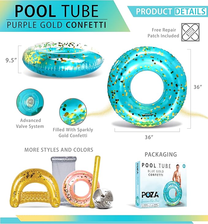 CoTa Global Inflatable Pool Float Tube Confetti Premium Swim Ring Heavy Duty Vinyl Flotation Pool Floats Toy for The Beach, Party, Vacation, UV Resistant - Pool Party