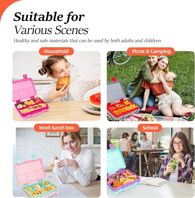 QCQHDU Bento lunch Box for Kids-4 Compartment,1180ml Lunch Containers for Adults,Microwave & Dishwasher & Freezer Safe,School,Work,Picnics with Sauce Vontainers,BPA-Free(Castle)