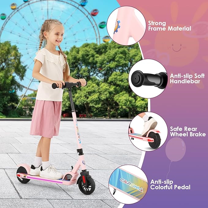 Caroma Electric Scooter for Kids Ages 6-14, 250W/180W/150W Motor & 15 Mph, 85 Mins Ride Time, Adjustable Height & Speed, LED Display, Kids Electric Scooter, Best Gifts for Boys & Girls