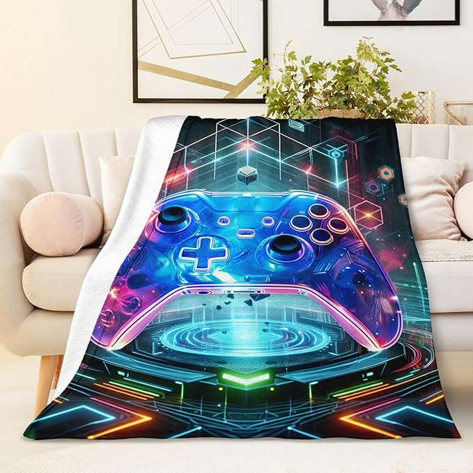 Gamer Throw Blanket for Boys - 60x50 Inches Throw Size Game Themed Gifts for Teens, Girls - Cozy Comfortable Blankets for Bed, Couch Decorations - Gaming Accessories for Teenager Room